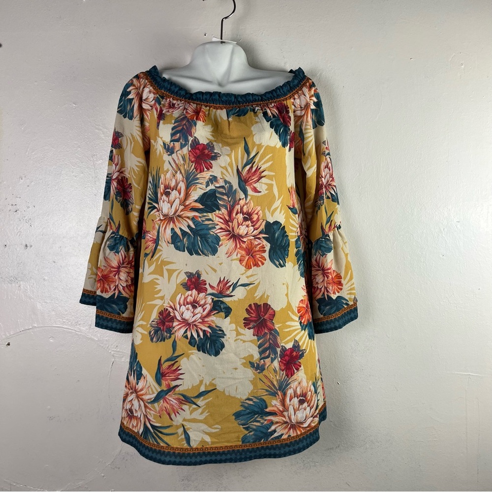 Flying tomato women bell sleeve multicolor floral tunic mini dress‎ size M
